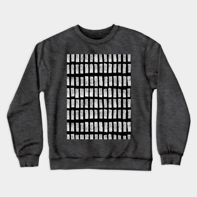 White Grid on Black, Brush Strokes Crewneck Sweatshirt by OneThreeSix